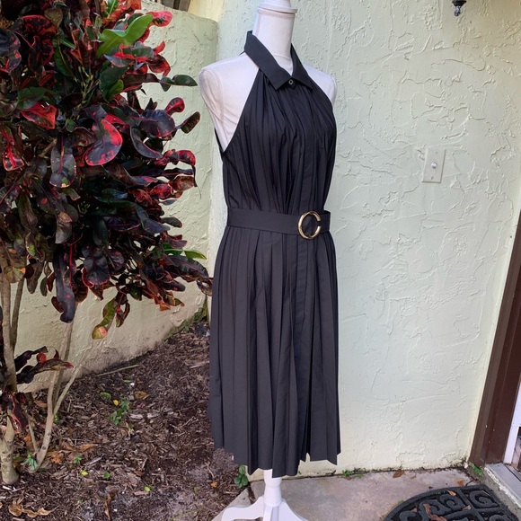 Elie Tahari Pleated Fit & Flare Belted Halter Midi-Dress - Picture 13 of 16